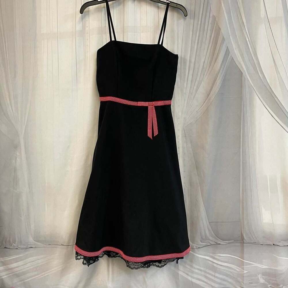BCX Vintage 90s Y2K Pinup Black Dress with Red Polka Dot Trim Size 7